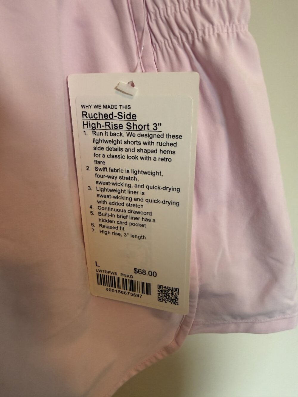 Lululemon Ruched-Side High-Rise Shorts 3" Pink Mist Size Large NWT - Picture 2 of 3